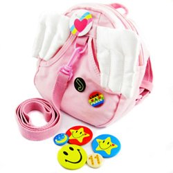 KF Baby Safety Backpack Harness, Angel Wings – Pink + 8 Pinback Buttons