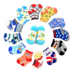Marrywindix 12 Pairs Anti-slip Assorted Kids Socks Size Ages 2-3 Years Animal Print Boys Girls 2t 3t Toddler