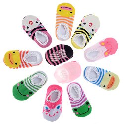Pinksee Baby Infant Girls 5 Pairs Cotton Animal Stripes Anti Slip Booties Socks 0-18 months