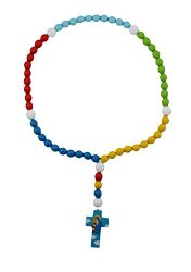 15mm Wood Bead First Rosary – with Blue Cross with Mary and Baby Jesus