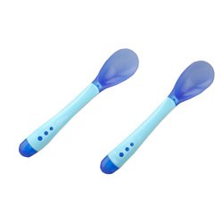 2 PCS Infant Safety Change Color Baby Feeding Spoons Blue