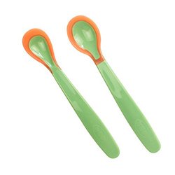 2 PCS Infant Safety Change Color Baby Feeding Spoons Yellow Green