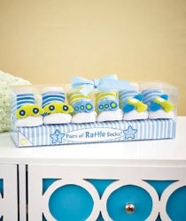 3-pair Infant Rattle Socks in a Box- Design Transportation