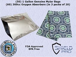 (50) 1-Gallon Genuine Mylar Bag + (60) 300cc Oxygen Absorbers (in packs of 10) for Long Term Food Storage