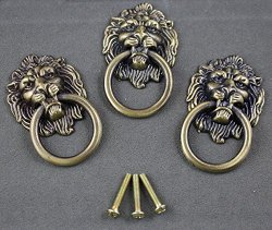 6 pieces Vintage Lion Head Ring Dresser Drawer Cabinet Cupboard Door Pull Handle etal Lion Head Style Door Pull Handle Knobs, Bronze Tone