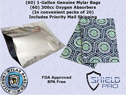 (60) 1-Gallon Genuine Mylar Bag + (60) 300cc Oxyfree Oxygen Absorbers (in packs of 10) for Long Term Food Storage