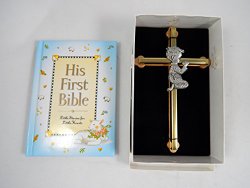 Baby Boy First Bible and 6″ Praying Baby Boy Wall Cross