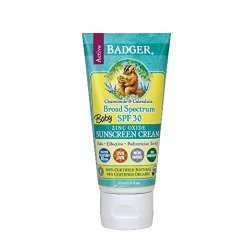 Badger Balm Zinc Oxide Sunscreen Cream – SPF 30 – Chamomile & Calendula – 2.9 oz