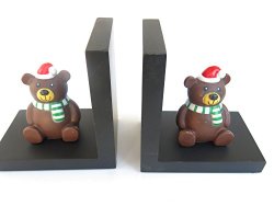 Christmas Teddy Bear, and Black Bookends, Decor, Home, Nursery, School, Library, Size 11″ X 3′