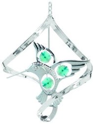 Chrome Plated Fantail Hummingbird Hanging Sun Catcher or Ornament….. With Green Color Swarovski Austrian Crystals