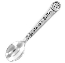 Cute As A Button Pewter Baby Spoon Gift Boxed