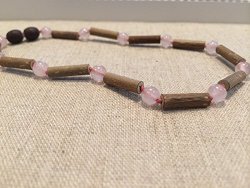 Eczema, Colic, Reflux, GERD Raw Pink Quartz Rose Hazelwood 11 Inch Necklace for babies baby infant toddler bub for Gut issues; heartburn, and ulcers. Gluten sensitive