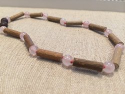Eczema Hazelwood 13 Inch Necklace Rose Quartz Pink for babies baby infant toddler bub for Gut issues; Eczema, Colic, Reflux, GERD, heartburn, and ulcers. 33-34 cm