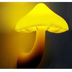 ELENKER Magic Mini Pretty Mushroom-Shaped Energy Saving LED Night Light with Romantic Light Sensor Lamp Control Wall Yellow