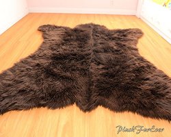 Faux Fur Rug Bearskin Brown Grizzly Accent Area Shaggy Rug 5′ X 6′ or 60″ X 72″