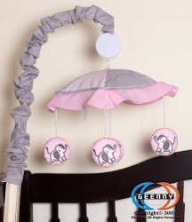 GEENNY Pink Gray Elephant Musical Mobile