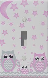 Grey and Pink Owl Light Switch Plate Covers Single Toggle / Owl Nursery Decor