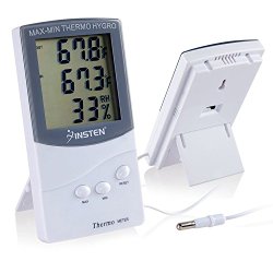 Insten LCD Large Screen Digital Indoor Outdoor Centigrade to Fahrenheit Thermometer Hygrometer Meter with Dual Sensors Memory