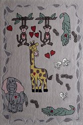 Kids RUG Happy Life Beige ***Exact Size 4 Feet By 6 Feet*** Hand Tufted