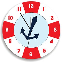 Life Saver Baby Wall Clock with Anchor, Anchor Children Wall Clock, Kids Wall Clock with Red White and Blue,