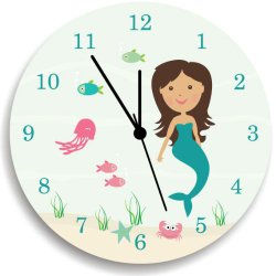Mermaids Wall Clock for Girls Bedroom, Ocean Sealife Wall Clock with Mermaid, Wall Hanging for Girls