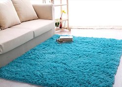 Newrara Super Soft 4.5 Cm Thick Modern Shag Area Rugs Living Room Carpet Bedroom Rug for Children’s Play Rug Floor Rug Nursery Rug 4 Feet By 5 Feet (Blue)