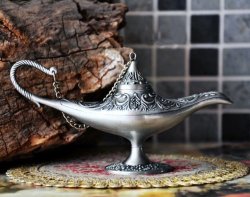 NuoYa001 Collectable Rare Legend Aladdin Magic Genie Light Lamp Pot Classic silver