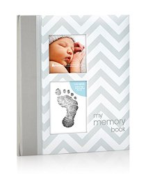 Pearhead Chevron Baby Book with Clean-Touch Ink Pad Included, Grey