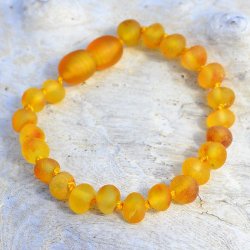 Raw Baltic Amber Teething Bracelet for Baby – Safety Knotted – Honey (4 inches)