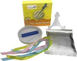 Sharp Salute Baby Footprints Handprint Kit – Pliable Soft Clay – Display Stand – Ring, Roller & Ribbons – Best Family Planning Memories