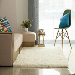Spritech(TM) 39″ * 62.4″ Super Soft Modern Shag Area Rugs Living Room Carpet Bedroom Rug for Children Play Solid Home Decorator Floor Rug and Carpets White