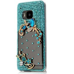 Spritech(TM) 3D Handmade Fashion Girl Woman Extreme Luxury Bling Blue Rhinestone Design Clear Hard Caver Case for HTC M9