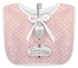 Stephan Baby Infant Girl Polka Dot Bib and Silver Plated Bent-Handled Spoon Gift Set, Little Princess