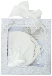 Stephan Baby Keepsake Cutwork Handkerchief Christening Bonnet with Scalloped Hem, White