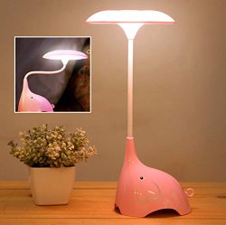 WOMHOPE® Cute Elephant Children’s Night Lights Flexible Angles Desk Lamp – Design Button Touch Sensor Control 3-Level – Rechargeable – for Kids,Baby,Children (Pink)