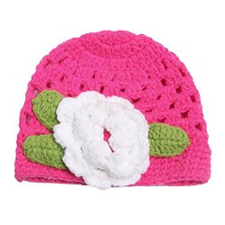 Aivtalk Baby Newborn Infant Knitted Crochet Handmade Wool Beanie Hats Cap Pink Hat White Flower