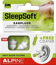 Alpine SleepSoft EarPlugs 2015 New Reusable Hearing Protection + Free Cleaner