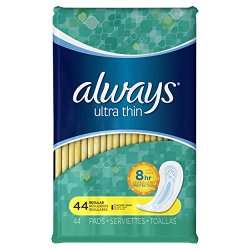 Always Ultra Thin Regular Without Wings, Thin Pads 44 Count (Pack of 3)