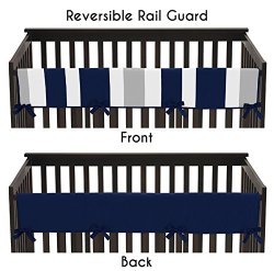 Baby Crib Long Rail Guard Cover for Navy and Gray Stripe Print Bedding Collection