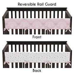 Baby Crib Long Rail Guard Cover for Pink, Gray and White Shabby Chic Alexa Damask Butterfly Bedding Collection