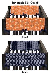 Baby Crib Side Rail Guard Covers for Orange and Navy Arrow Bedding Collection
