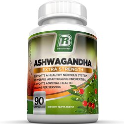 BRI Nutrition Ashwagandha – 90 Count – 1000mg Pure Ashwagandha Root Powder – 2 Veggie Capsules Per Serving