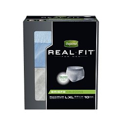 Depend Real Fit for Men Incontinence Briefs, Maximum Absorbency, Large/X-Large, 10 Count (Pack of 4)