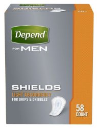 Depend Shields for Men, Light Absorbency Incontinence Protection, 58 Count (Pack of 3)