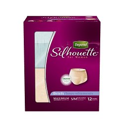 Depend Silhouette for Women Incontinence Briefs, Maximum Absorbency, Small/Medium, 12 Count (Pack of 4)