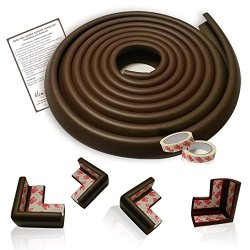 Mom’s Besty EXTRA DENSE Child Safety Protectors & Furniture Bumpers Set – 15 Ft. Edge & 4 TAPED Corner Guards (16.2 Ft. Total Coverage) – Coffee Brown