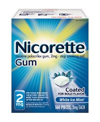 Nicorette Nicotine Gum White Ice Mint 2 milligram Stop Smoking Aid 160 count