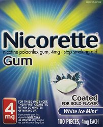 Nicorette OTC Stop Smoking Nicotine Gum, 4mg-White Ice Mint-100 ct.