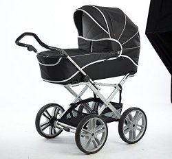 OA Kids Zip Baby Pram With X-Dream Aluminium Chassis With Edgeband Black/ Silver/ Nature