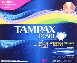 Pearl plastic Triple Pack, Light/Regular/Super Absorbency, Unscented Tampons, 50 Count